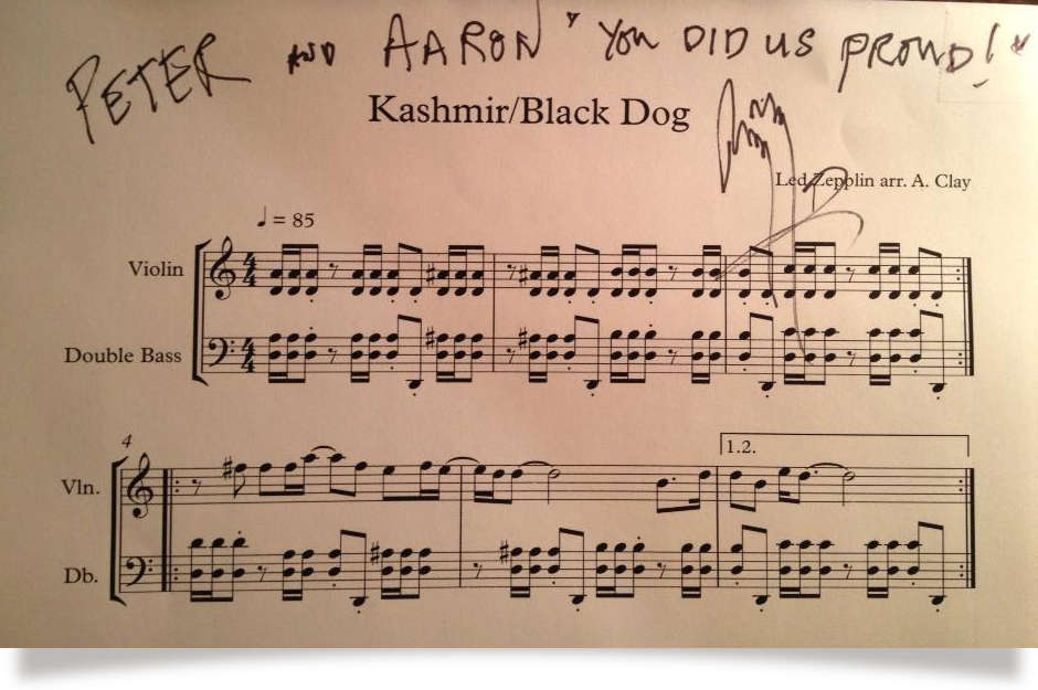Aaron Clay's arrangement of Led Zeppelin's Kashmir/Black Dog medley for the kennedy Center honors, signed by the band.