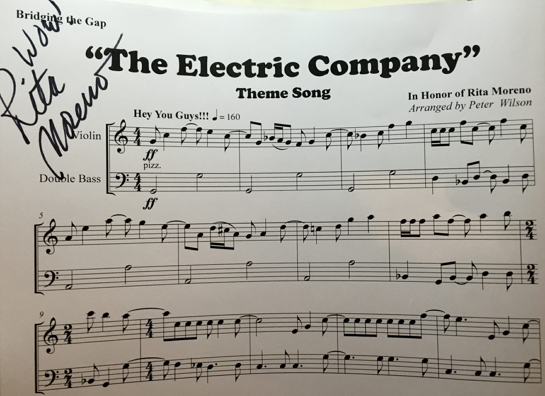 Sheet music signed by Kennedy Center Honoree Rita Morano