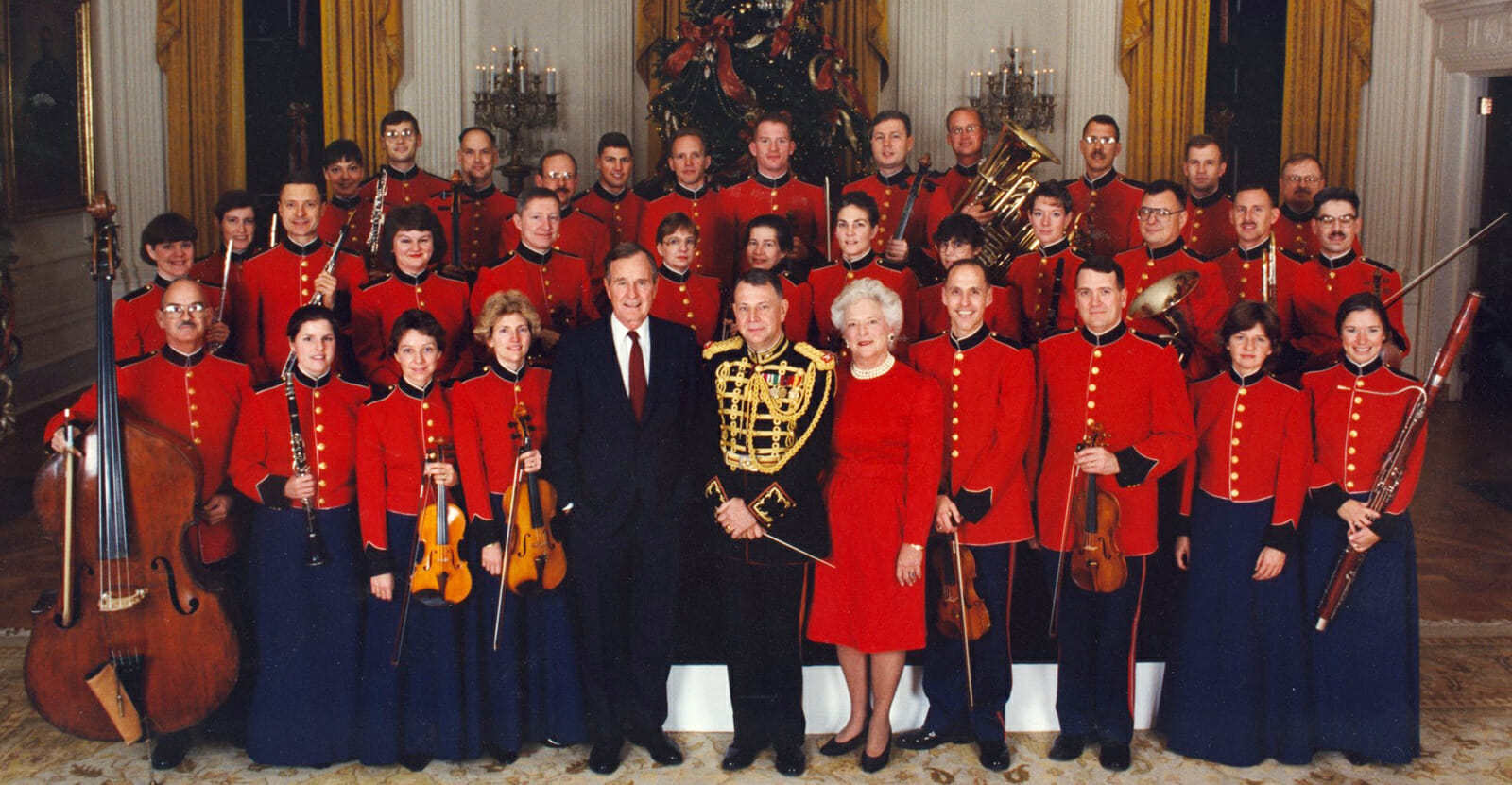President and Mrs. George H. W. Bush with the U.S. Marine Corps Orchestra at the White House, 1991